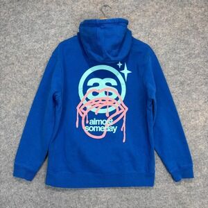 Almost Someday Hoodie Sweatshirt Mens Large Graphic‎ Lips Tongue Blue Hooded AS